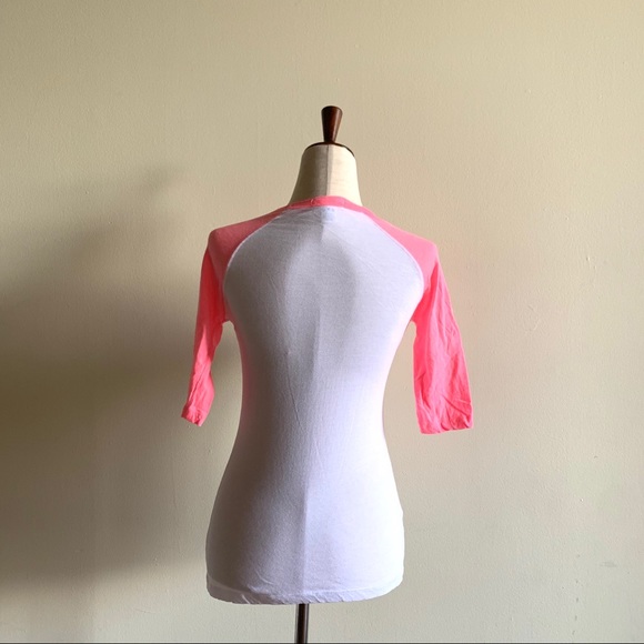 Baseball style t shirt Neon pink and white ringer tee Juniors Medium - Picture 4 of 6